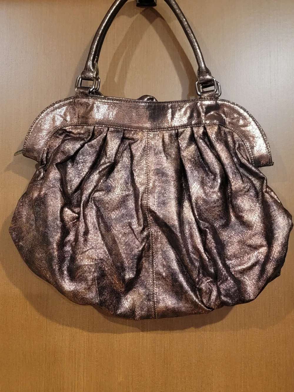 Metallic Bronze Floral Accent Women’s Handbag